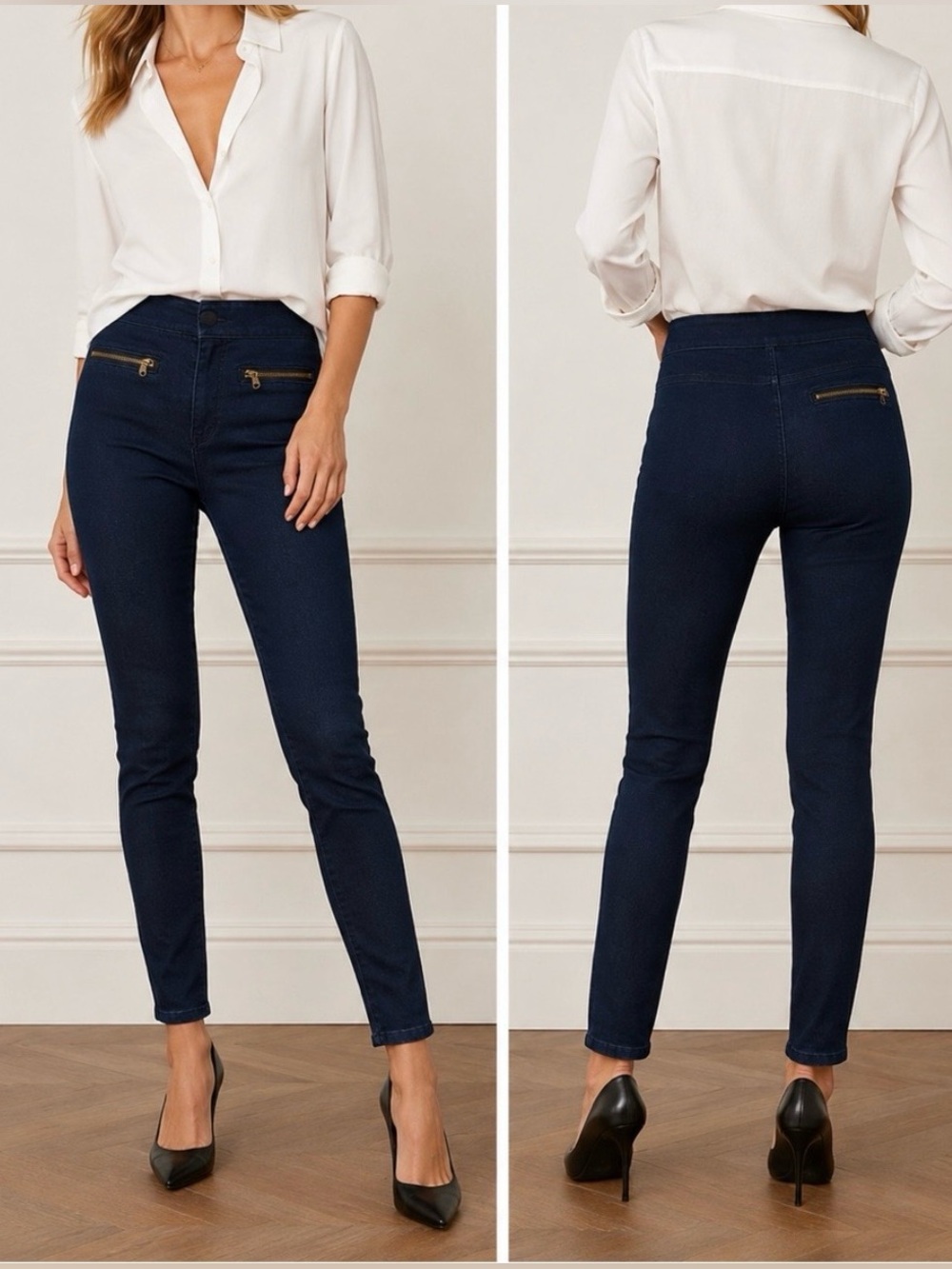 Veronica Beard Dark Navy Skinny Jeans with Front Zip Details